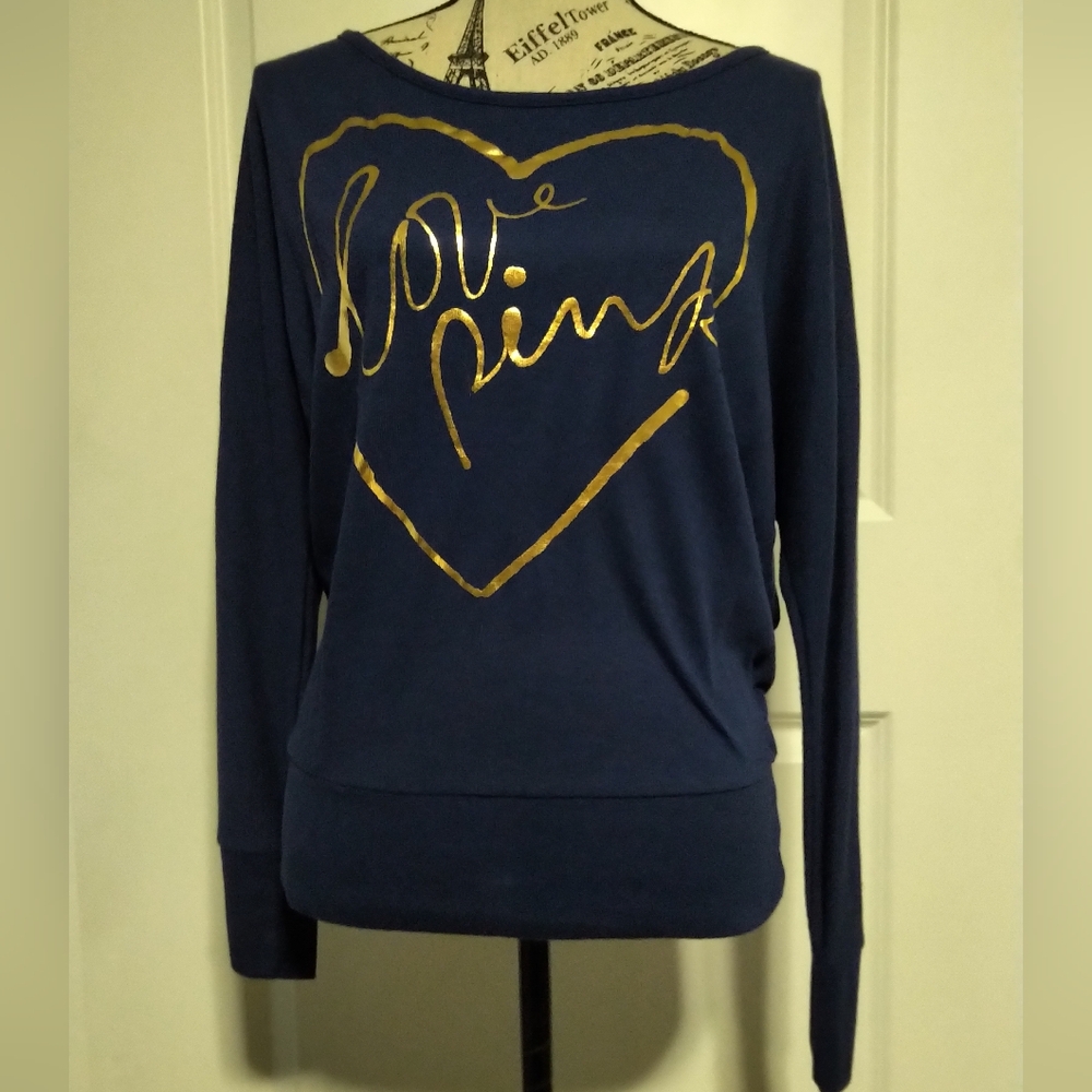 PINK Victoria's Secret Navy Long Sleeve with Gold Heart Script